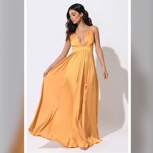 Just for tonight marigold satin maxi dress